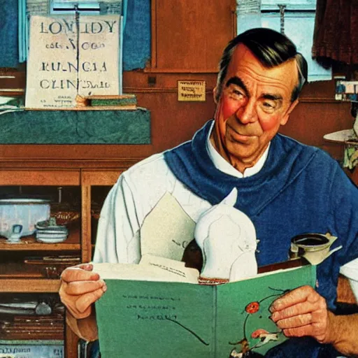 Image similar to norman rockwell painting of fred rodgers