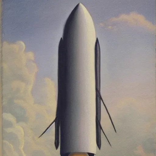 Image similar to romanticism painting of a rocket with a human face