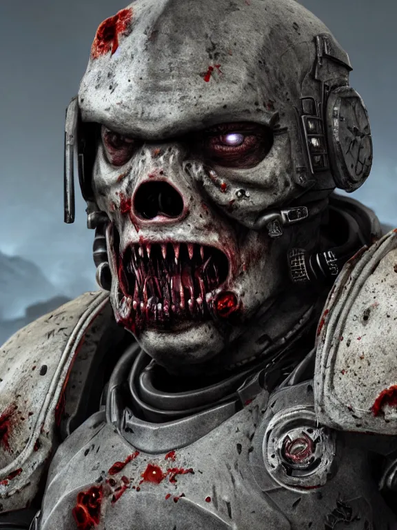 Prompt: portrait art of 8k ultra realistic lone space marine zombie, cinematic lighting, battered, fallout, trending on artstation, 4k, hyperrealistic, focused, extreme details, unreal engine 5, cinematic, masterpiece