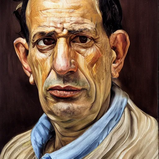 Image similar to high quality high detail painting by lucian freud, hd, portrait of rich arab guy