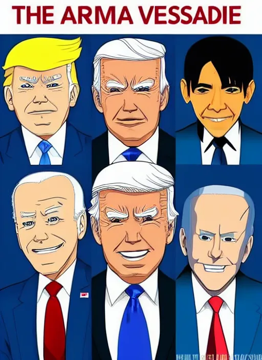 Image similar to : obama trump and biden as anime character design