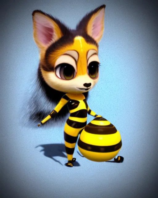 Image similar to female bumblebee mini cute style, highly detailed, rendered, ray - tracing, cgi animated, 3 d demo reel avatar, style of maple story and zootopia, maple story gun bumblebee girl, bee chibi, soft shade, soft lighting