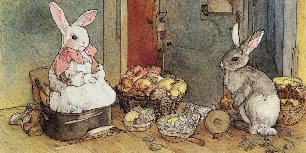 Image similar to a rabbit in the style carl larsson