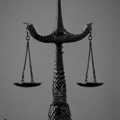 Prompt: abstract. balance. scale. black and white. scales of justice. by yoshitaka amano.