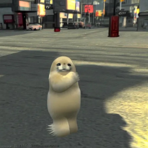 Image similar to baby harp seal dressed as a ninja in japan gta 4