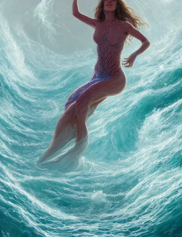 Image similar to A woman merging out of the ocean, masterpiece digital painting by Alex Grey, Greg Rutkowski, artstation, 4k wallpaper