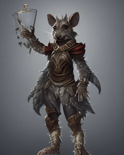 Prompt: a full body shot of an anthro furry rat wearing a fantasy armor, fantasy, artstation, furry art, furaffinity, deviantart, symmetrical, highly detailed, award winning, trending