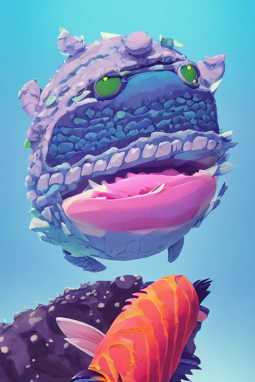 Image similar to 3 d render creature animal sushi cristal very big eye roots cactus elemental flush of force nature micro world fluo fishscale, comics gta 5 cover, official fanart behance hd artstation by jesper ejsing, by rhads, makoto shinkai and lois van baarle, ilya kuvshinov, ossdraws