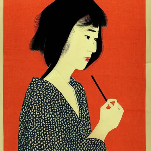 Image similar to “ charley matthew portrait by ikenaga yasunari and ayana otake and ko rakusui, 6 0 s poster, drawing, realistic, sharp focus, japanese, dreamy, nostalgia, faded, golden hues, floral clothes ”