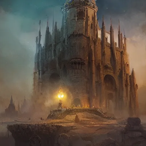 Image similar to torre del oro, atmospheric lighting, intricate, volumetric lighting, beautiful, sharp focus, ultra detailed, in the art style of marc simonetti, bowater charlie and brom gerald, astrophotography