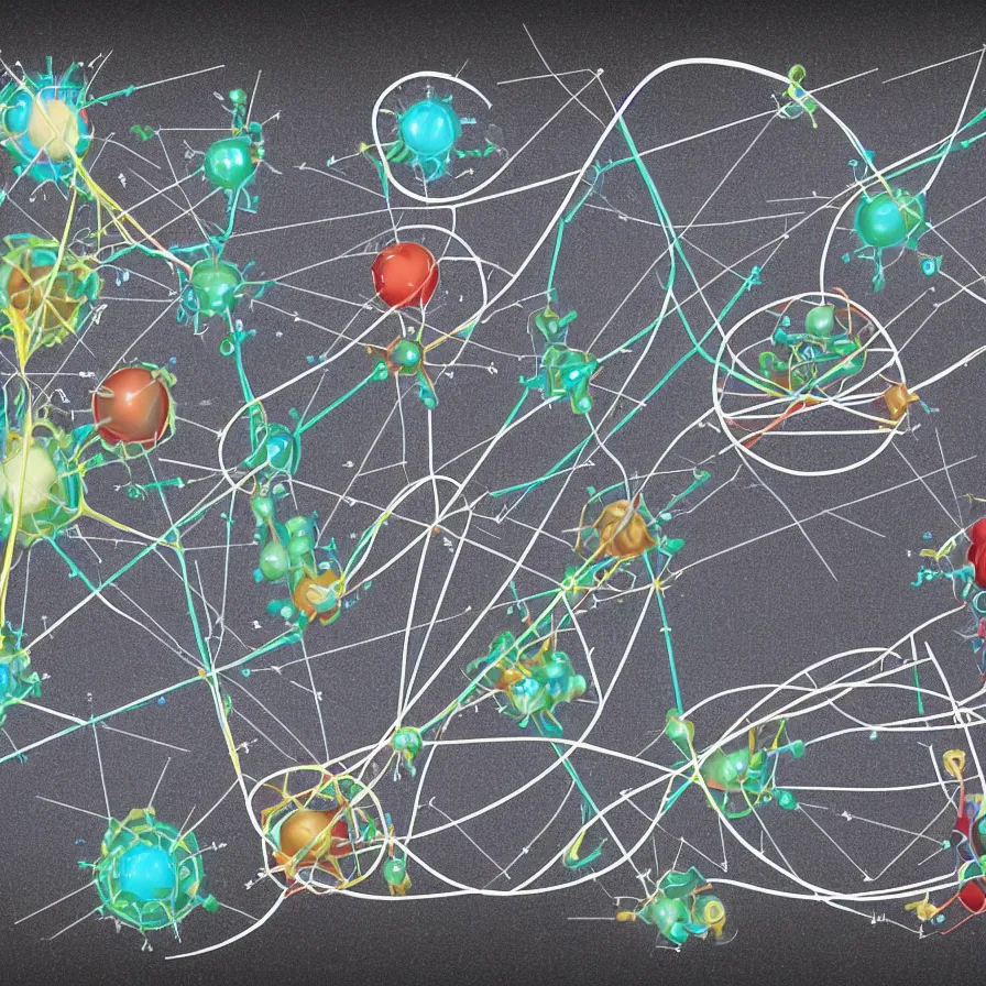 Image similar to schema of the inner workings of an atom and electron wit DNA