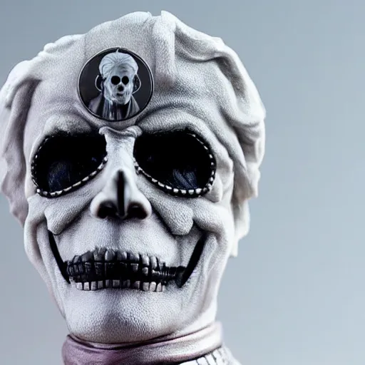Prompt: very photorealistic photo of a very detailed resin statue of papa emeritus from ghost on a white background, award - winning details
