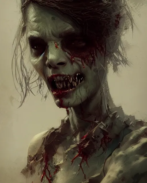 Prompt: hyper realistic photo portrait crazy zombie cinematic, greg rutkowski, james gurney, mignola, craig mullins, brom