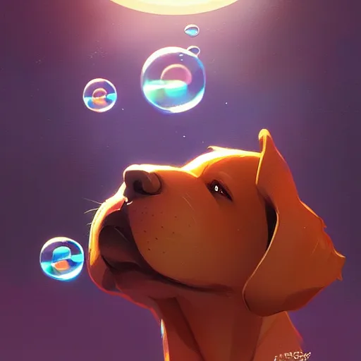 Prompt: puppy with bubbles, behance hd by jesper ejsing, by rhads, makoto shinkai and lois van baarle, ilya kuvshinov, rossdraws global illumination