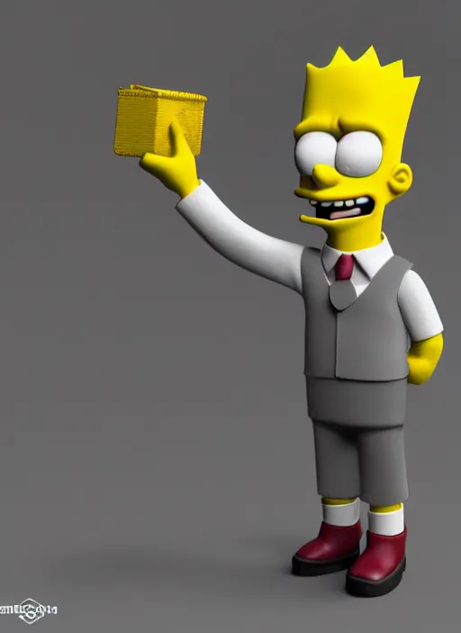 Image similar to bart simpson in business suit, is antique statue, octane render, highly detailed, hyper - realistic.