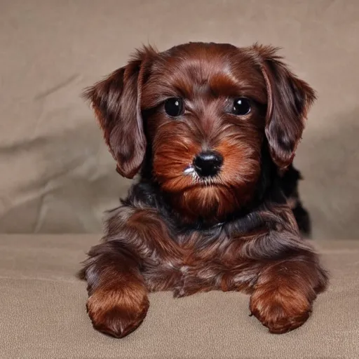 Prompt: a heart shaped brown yorkshire dog made of chocolate