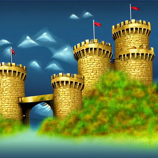 Image similar to giant castle with drawbridge fantasy digital art