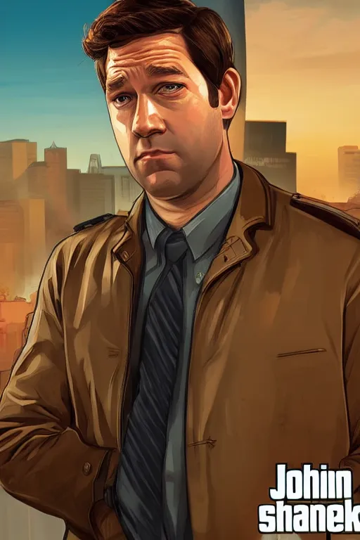 Image similar to john krasinski gta character art, game cover, the office, jim halpert, artstation,