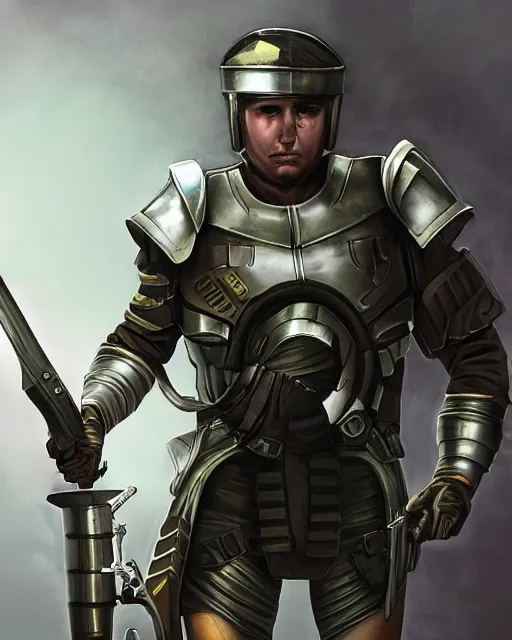 Image similar to Futuristic roman legionnaire holding a plasma rifle, sci-fi, male, concep art