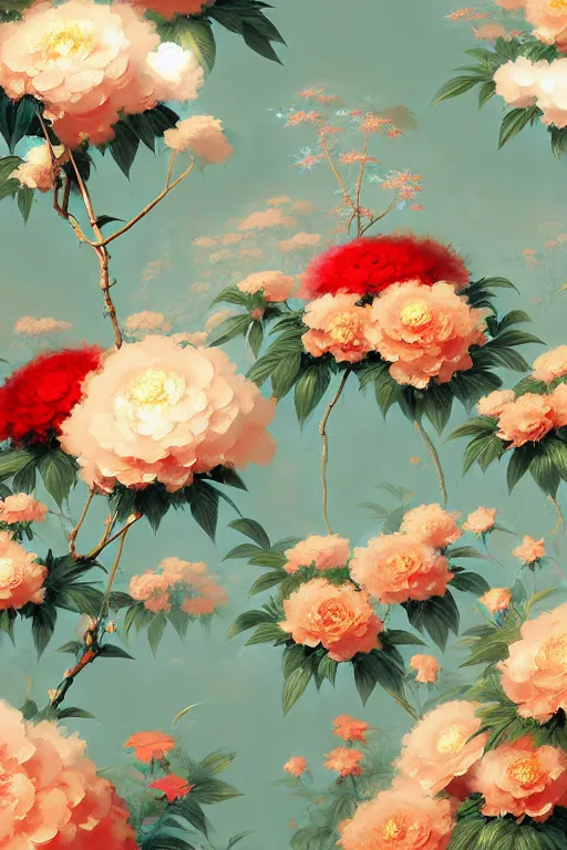 Prompt: Maximalism Chinoiserie floral wallpaper by Craig Mullins, pixar, Anato finnstark