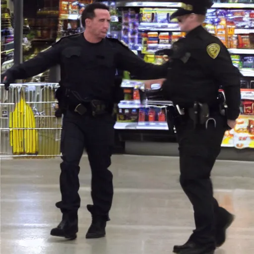 Image similar to Trent Reznor getting arrested at the grocery store