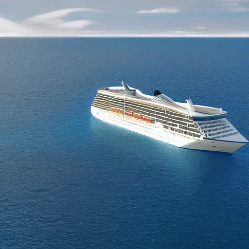 Prompt: cruise liner looks like a bathtub duck in the middle of the ocean.