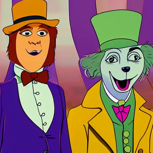 Prompt: willy wonka and the chocolate factory, animated in the style of zootopia