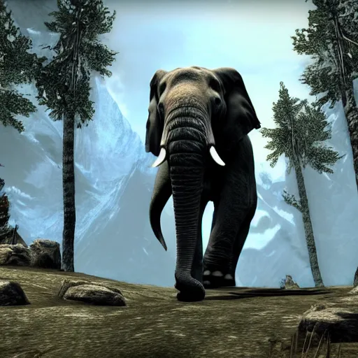 Image similar to a elephant in skyrim screenshot