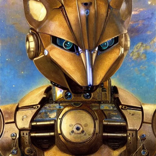 Prompt: highly detailed portrait of an humanoid robotic star fox mecha, painting by gaston bussiere, craig mullins, j. c. leyendecker, lights, art by ernst haeckel, john william godward, hammershøi,