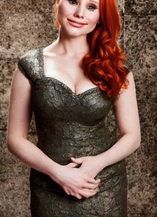 Image similar to photograph of a combination of kristen bell and christina hendricks