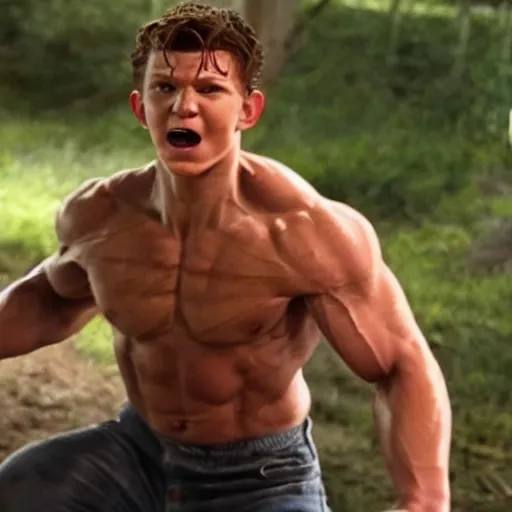 Image similar to tom holland as the hulk