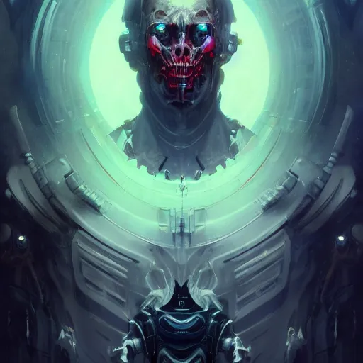 Prompt: a portrait of a sinister cybernetic duke of hell, cyberpunk concept art by pete mohrbacher and seb mckinnon and beksinski and josan gonzales, digital art, highly detailed, intricate, sci-fi, sharp focus, Trending on Artstation HQ, deviantart, unreal engine 5, 4K UHD image