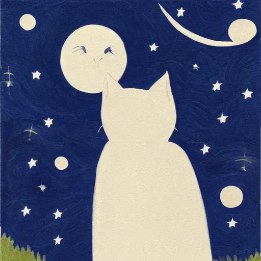 Image similar to back of Cats staring at the moon a starry night style