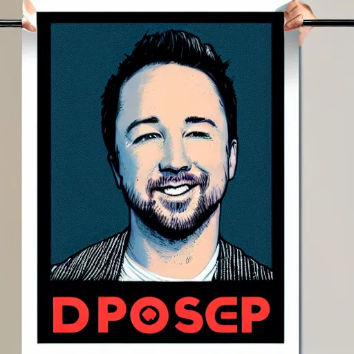 Image similar to drew houston, dropbox ceo, poster by shepard fairey