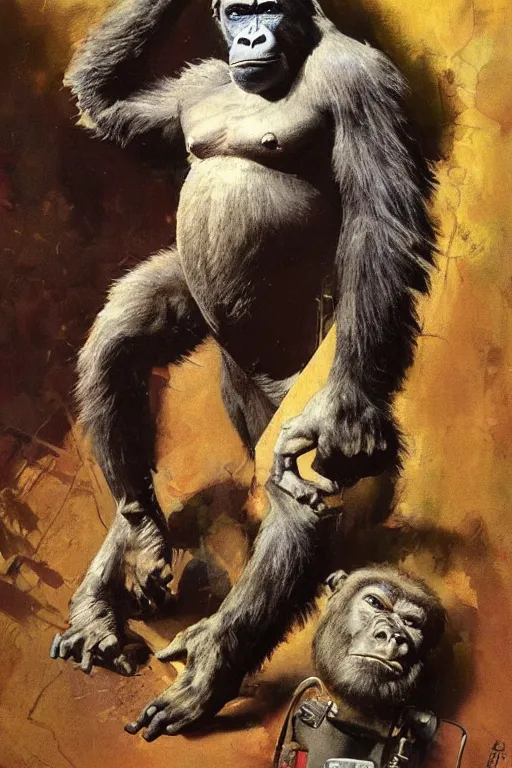 Prompt: full body portrait of huge slimy hairless bipedal gorilla, by norman rockwell, jack kirby, jon berkey, earle bergey, craig mullins, ruan jia, jeremy mann, tom lovell, marvel, astounding stories, 5 0 s pulp illustration, scifi, fantasy, artstation creature concept