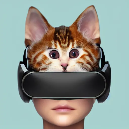 Image similar to crypto trading lyoki kitten from the future, wearing a cool vr headset 8 k hyperrealistic, trending on artstation