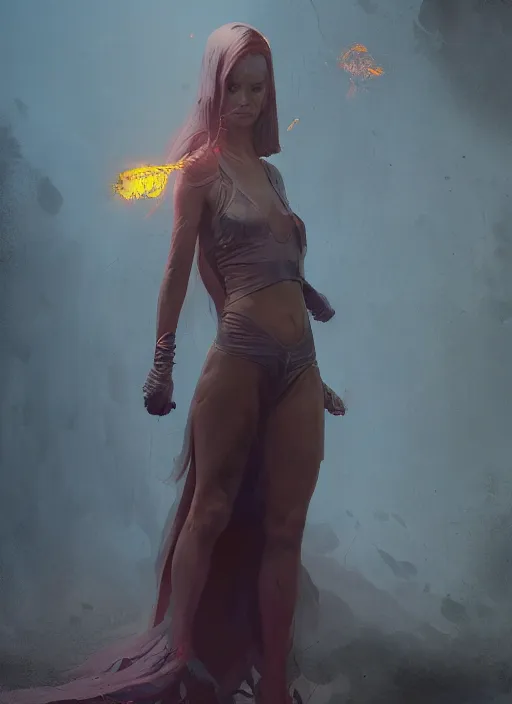 Image similar to hyper realistic photo of sorceress, full body, cinematic, artstation, cgsociety, greg rutkowski, james gurney, moebius