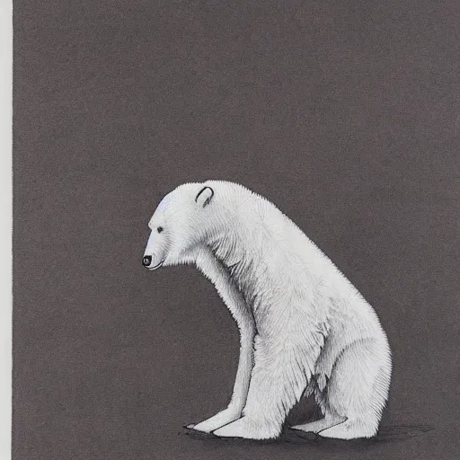 Prompt: a ink painting of a white polar bear by wu daozi, qiu ying,