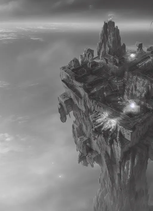 Prompt: An epic fantasy comic book style landscapes of floating islands in space, grayscale, fisheye lens, unreal 5, DAZ, octane render, cosplay, RPG portrait, dynamic lighting