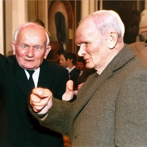 Prompt: robert lewandowski pointing a gun at john paul ii