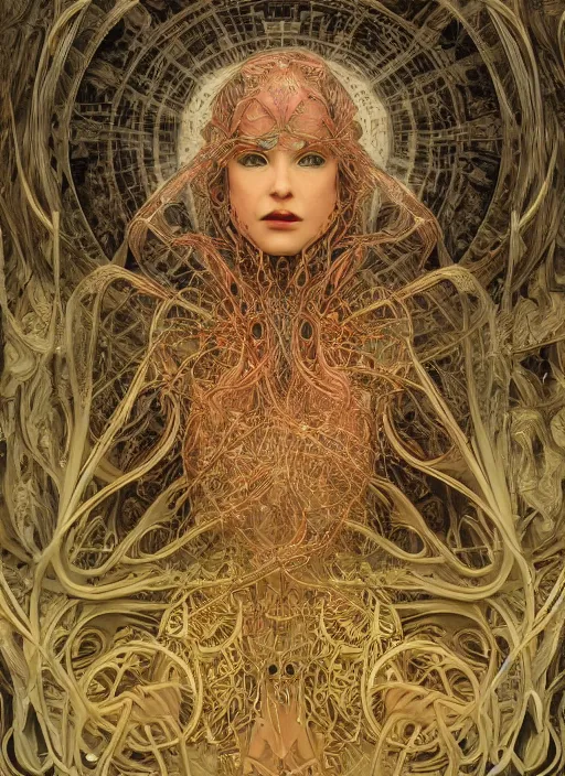 Prompt: highly detailed surreal vfx avante garde portrait of a 3 d light temple, polyphonic bio - communications, arcane ritual, entangled vibrating, electricity, ultra detailed, ornate, hyperrealistic, octane render, chiaroscuro, inspired by james jean & android jones & william morris & johannen voss & alphonse mucha, unreal engine