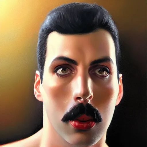 Image similar to of an ultradetailed beautiful portrait panting of freddie mercury, front view, oil painting, by ilya kuvshinov, greg rutkowski and makoto shinkai