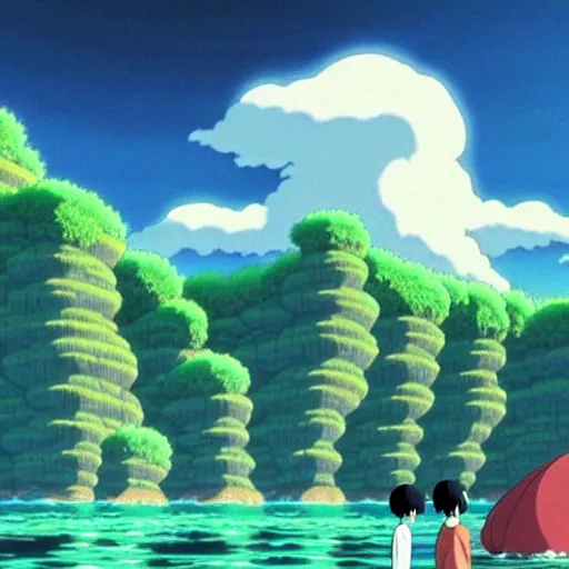 Image similar to A beautiful landscape from Spirited Away (2001)