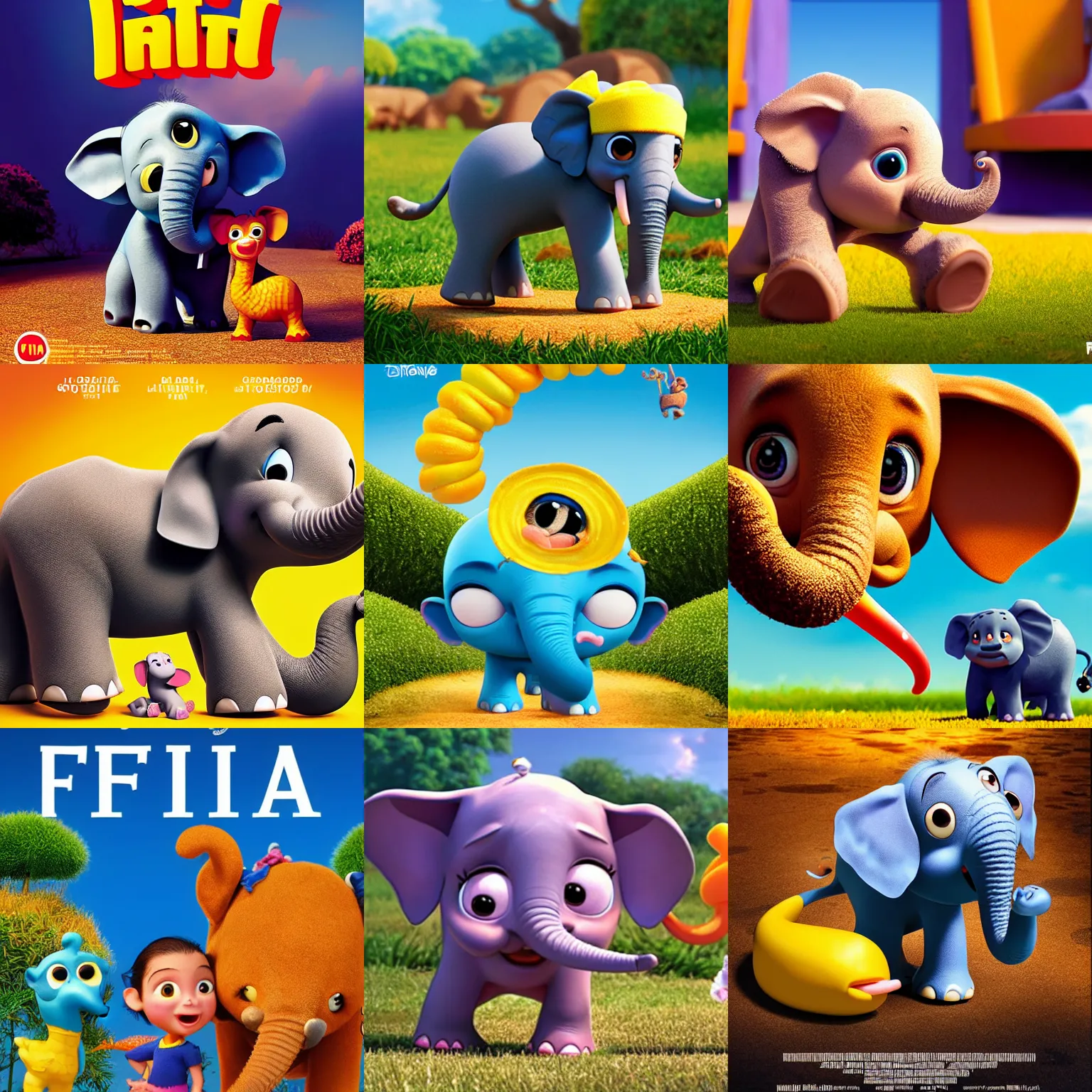 Prompt: frita the baby elephant, pixar movie poster