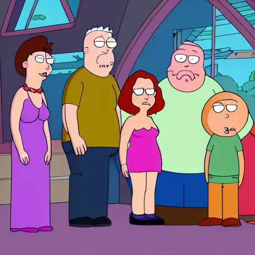 Prompt: family guy family portrait by justin roiland, style of rick and morty, justin roiland, cartoon, detailed, 8 k