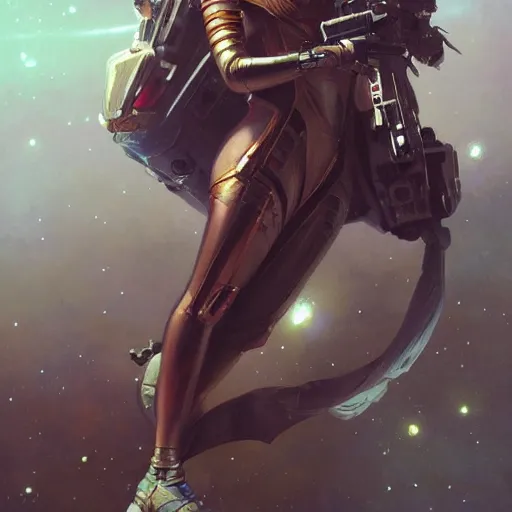 Prompt: rebel astronaut, fullbody, fantasy, intricate, elegant, highly detailed, digital painting, artstation, concept art, smooth, sharp focus, illustration, art by artgerm and greg rutkowski and alphonse mucha