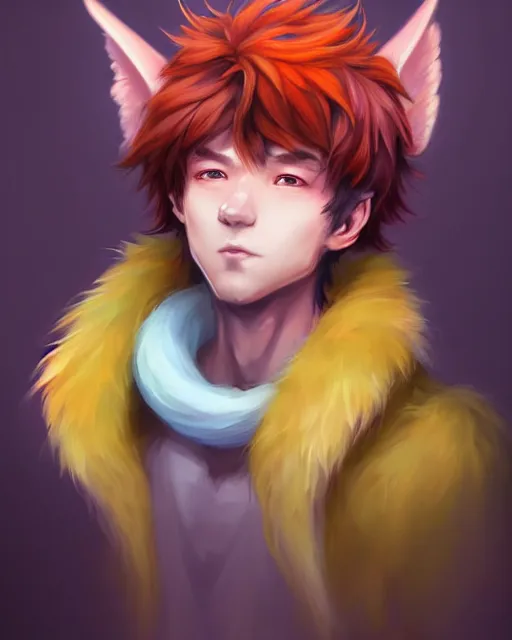 Image similar to character concept art of a cute young male anthropomorphic colorful furry angel dragon | | cute - fine - face, pretty face, key visual, realistic shaded perfect face, fine details by stanley artgerm lau, wlop, rossdraws, james jean, andrei riabovitchev, marc simonetti, and sakimichan, trending on artstation