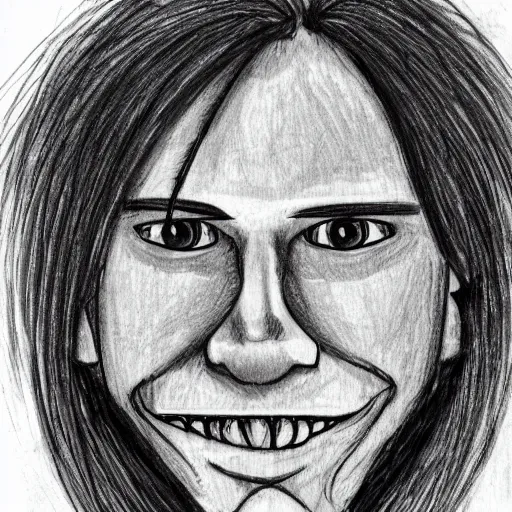 Prompt: sketch of a caucasian face, medium long hair, bad skin, skinny, oval head shape, smiling, climber