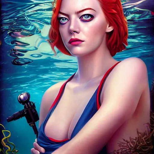 Image similar to underwater pirate portrait of emma stone, pixar style, by tristan eaton stanley artgerm and tom bagshaw.