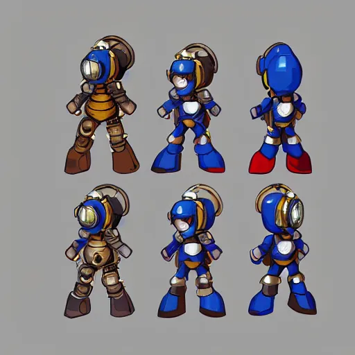 Prompt: megaman steampunk spritesheet